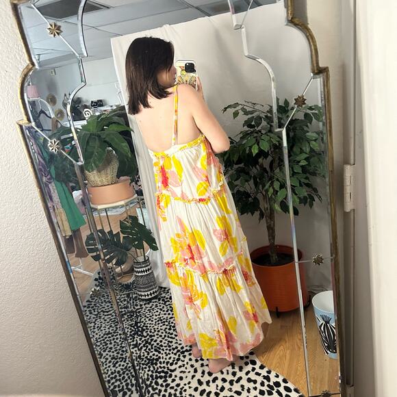 Free People Moonshine Midi Dress Floral Yellow White Medium - Picture 4 of 8